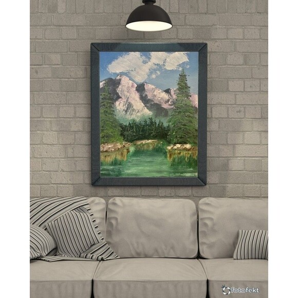 Mountain Landscape Painting Original Art Lake National Park OIL Wall Art IMPASTO - Picture 10 of 10